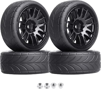 4-Pack 110 Scale RC On-Road Racing Tires and Wheels with Foam Inserts 12mm Hex Hub Fits for Traxxas Redcat Tamiya TT-02 Color B
