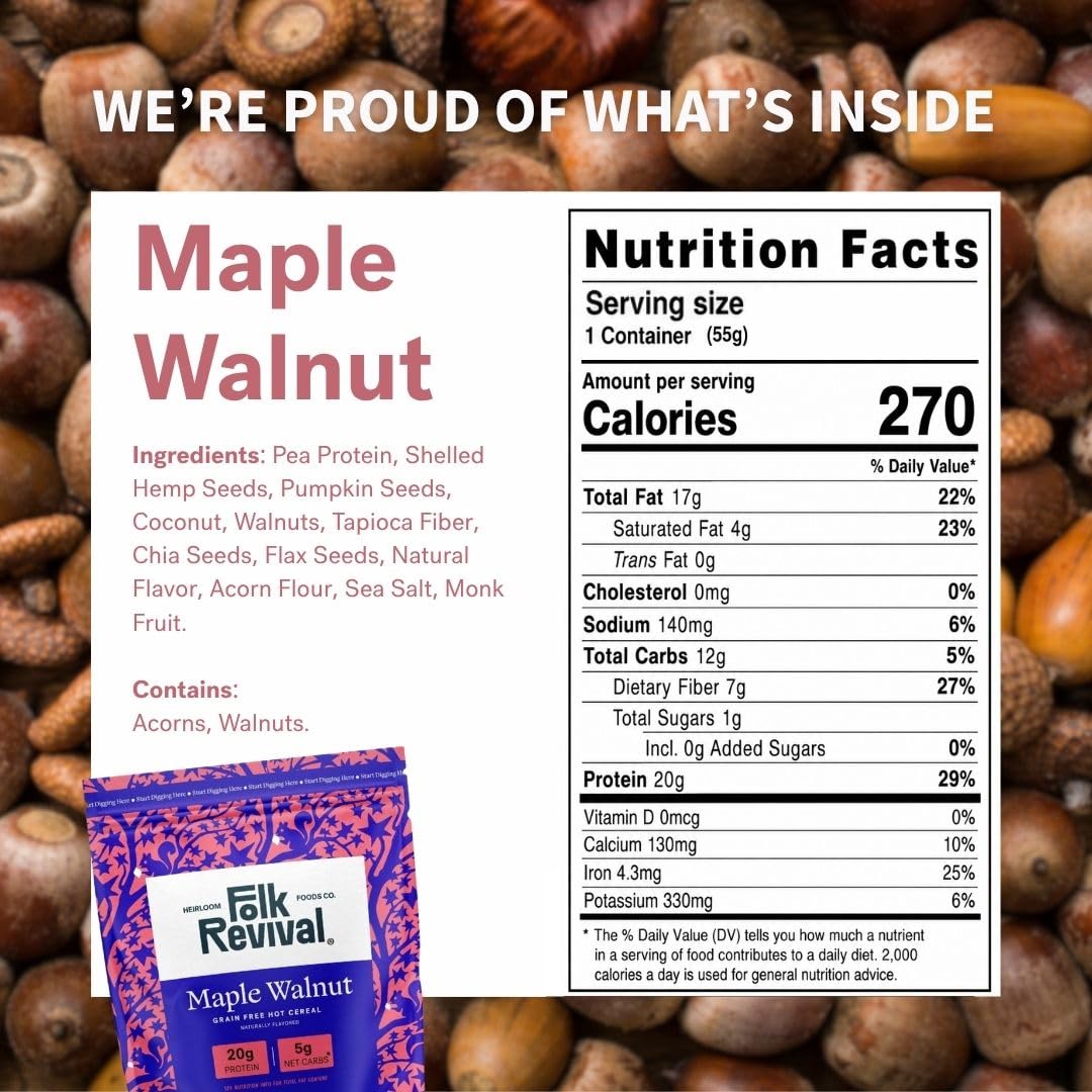 Folk Revival Maple Walnut Grain Free Keto Instant Oatmeal, 19.4 Oz Pouch image 3