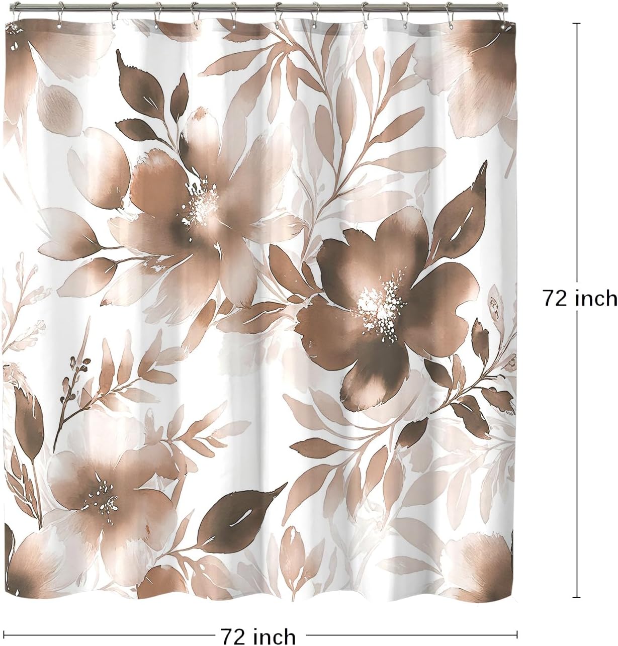 Floral Shower Curtain, Brown Watercolor Flower Shower Curtains for Bathroom, Modern Minimalist Waterproof Fabric Bath Decoration 72x72 Inch