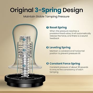 MHW-3BOMBER 58.5mm Calibrated Espresso Tamper with 30lbs Click Sound Feedback, 3-Spring Constant Pressure Tamper for 58mm E61 Portafilter, Electroplated Black Threaded SUS304 Base, T7018