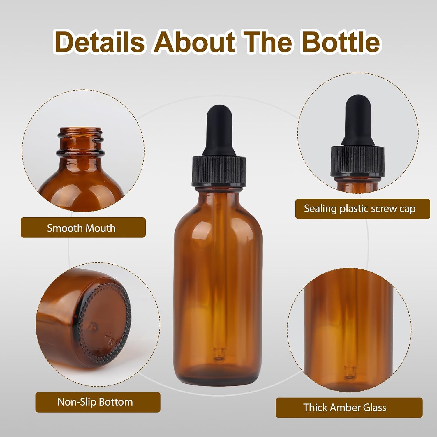 2 oz Dropper Bottle ，12 Pack 60ML Amber Glass Boston Bottles with Eye Droppers Black Caps for Essential Oils, Perfume, Leak Proof Travel Bottles for Liquids