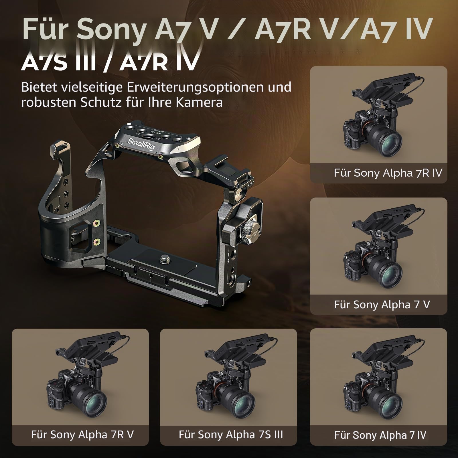 SMALLRIG A7 V / A7R V / A7 IV “Rhinoceros“ Cage für Sony Alpha 7 V/Alpha 7R V/Alpha 7 IV/Alpha 7S III/Alpha 7R IV, neues Elegantes und schlankes Design - 6029