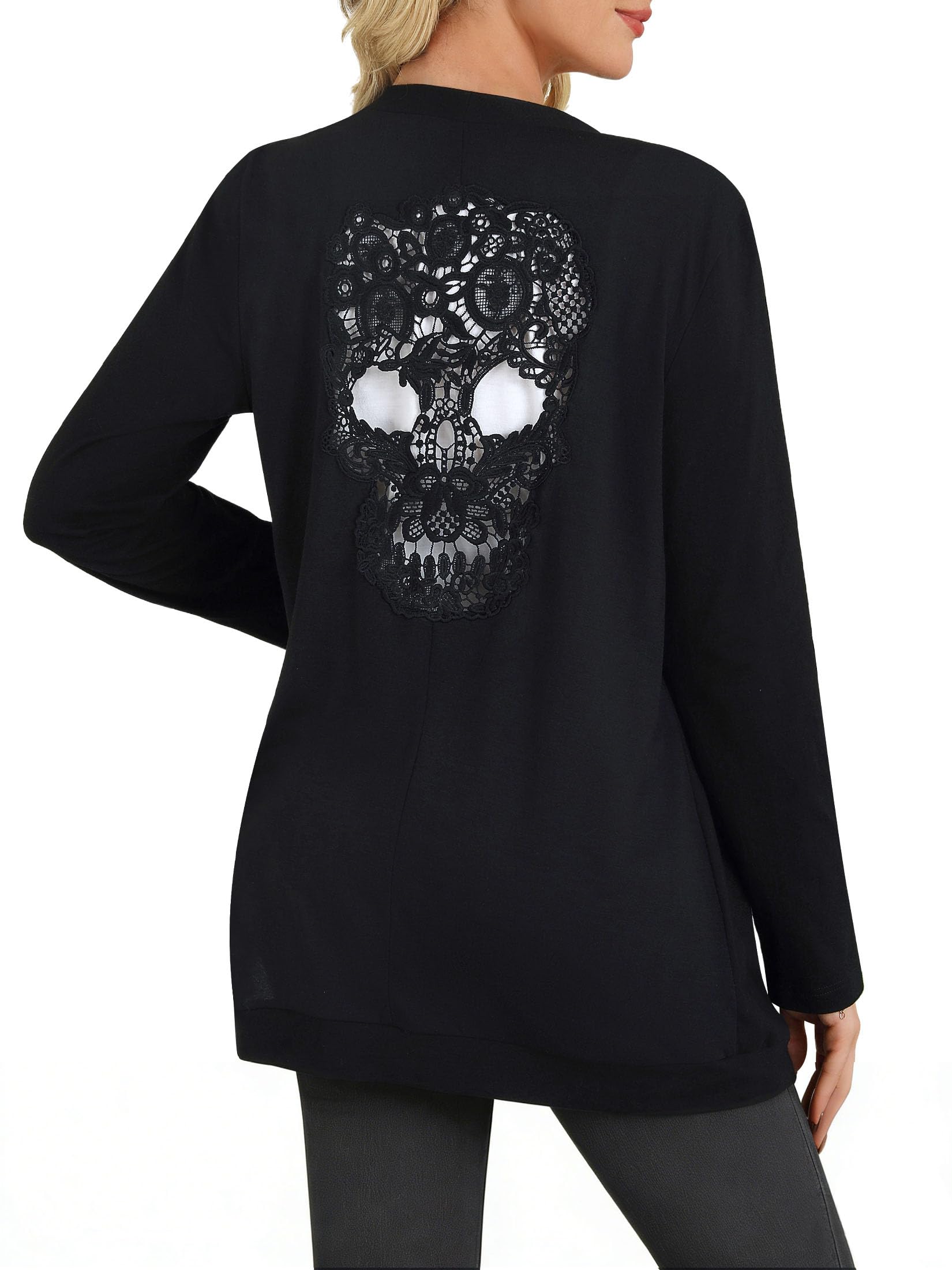 Women Cardigan Tops Long Sleeve Open Front Back Cutout Shirts Sexy Gothic Cardigan