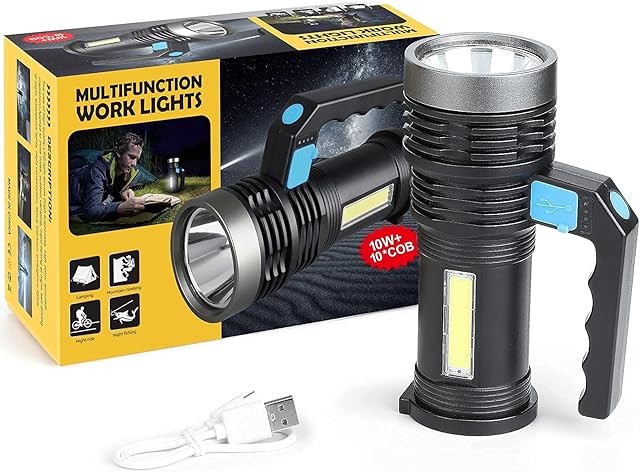 Dataty LED Torch Rechargeable Lantern Light Work Light COB Rechargeable Spot Lights 3000 Lumen Hand held Flashlight for Camping, Hiking, Home,Farm,Hunting and More