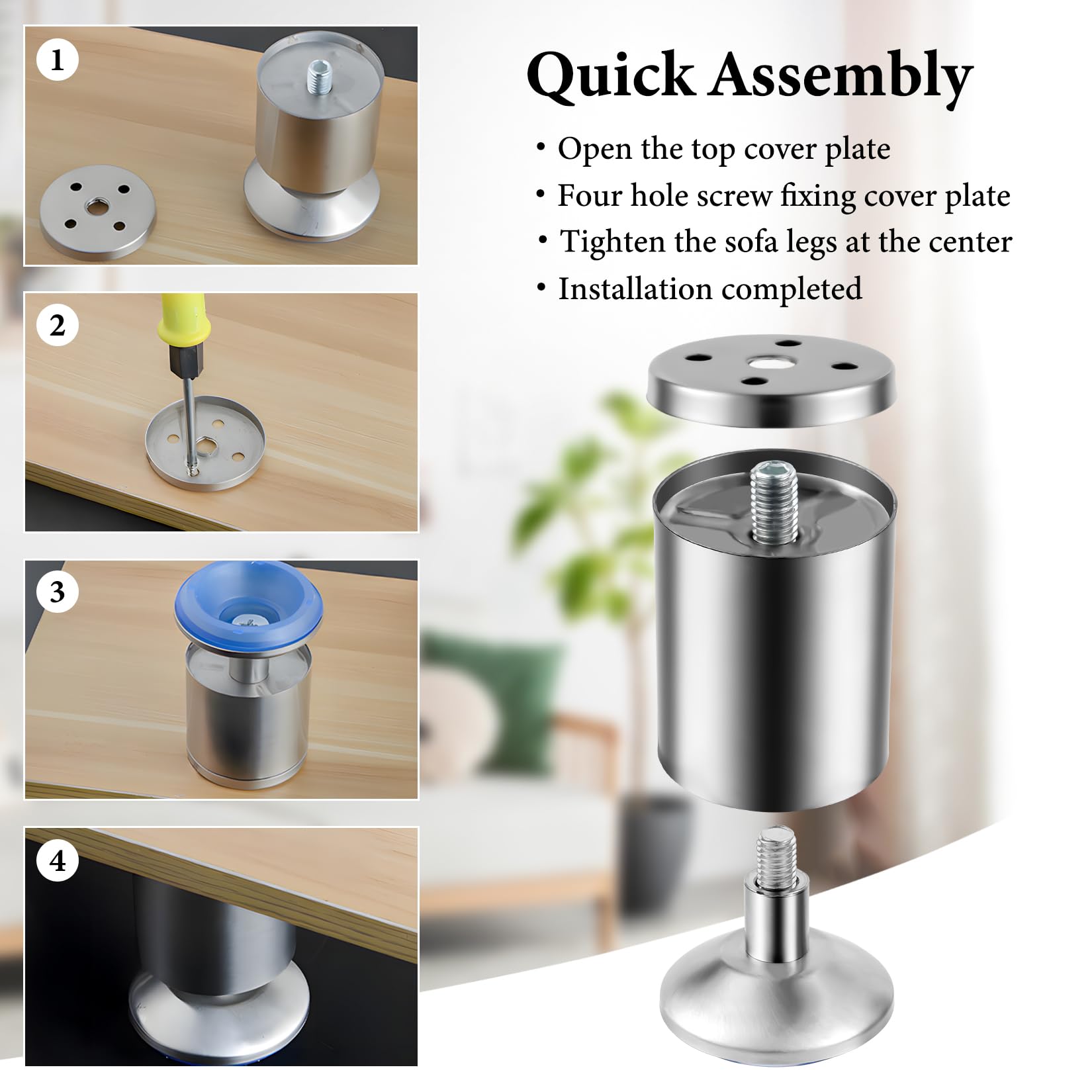 Gaomoeny 4 stuks verstelbare poten, 10 cm, roestvrij staal, kast- en meubelpoten, bank- en bedpoten, commode- en tafelpoten Gaomoeny 4 stuks verstelbare poten, 10 cm, roestvrij staal, kast- en meubelpoten, bank- en bedpoten, commode- en tafelpoten