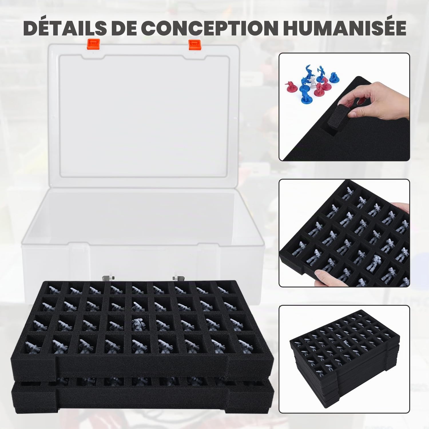 Lot de 2 Rangement Miniature Robuste Mallette de Transport pour Figurines - 144 Emplacements Mallette Robuste pour Figurines avec 2 Couches de Mousse, Compatible avec Warhammer 40k