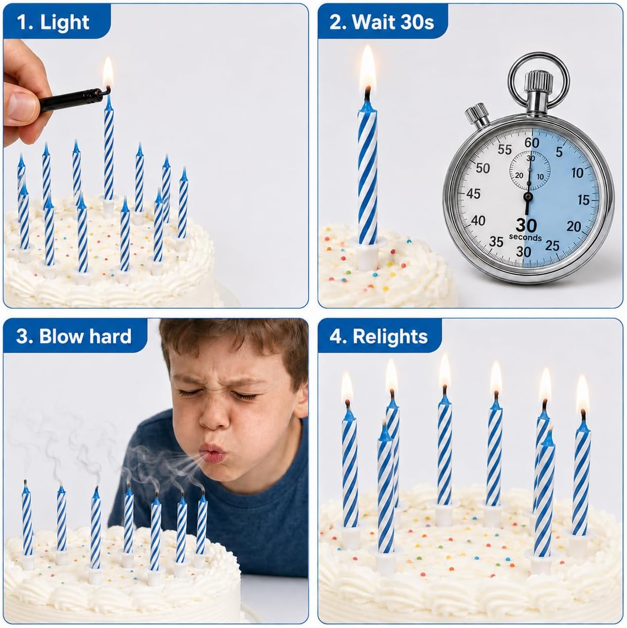 Magic Relighting Birthday Candles Trick Candles, Relight After Blow Out, Party Decorations, Gag Gift, 10 Blue