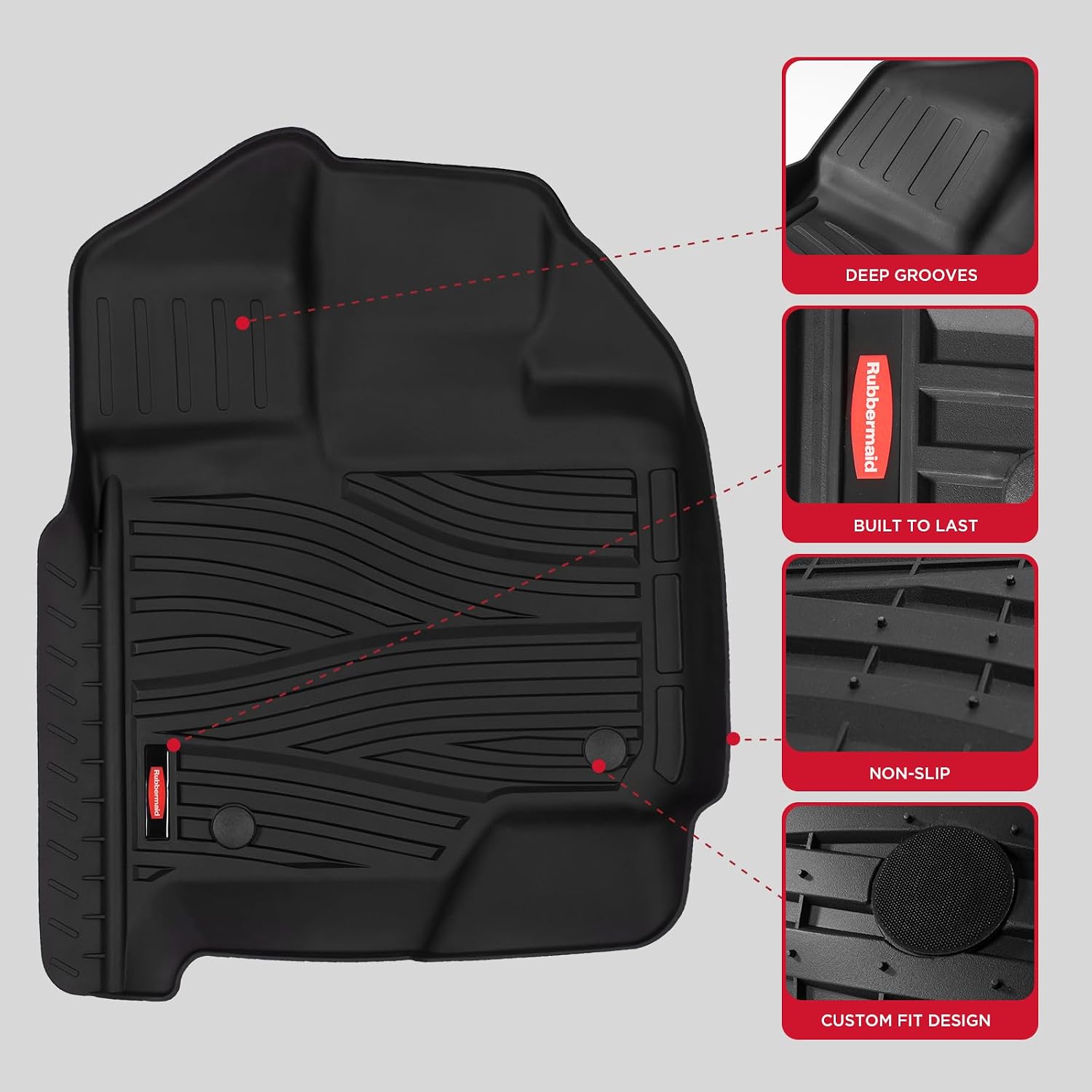 Rubbermaid Car Mats for Ford F-150 2015–2026 & F-150 Lightning 2022–2025 Super Crew Cab (No Fold Flat Storage) | Custom Fit All Weather Floor Mat Heavy Duty Car Mat