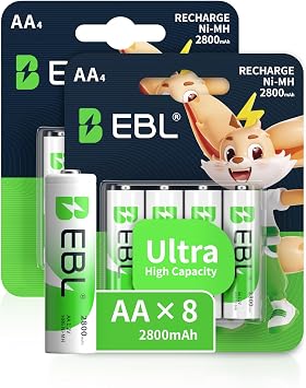 EBL 8 Pack 2800mAh Ni-MH AA Rechargeable Batteries and Rechargeable AA