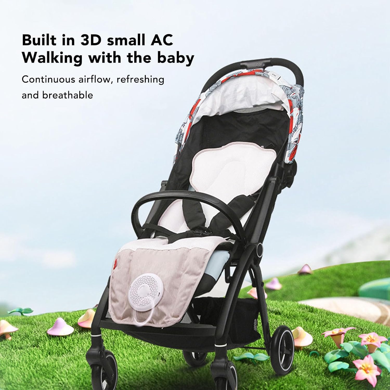 Yctze Child Carriage Conditioning System Mat, Silent Breathable Multifunctional Baby Car Seat Cooling Pad for Outdoor for Baby (Khaki)