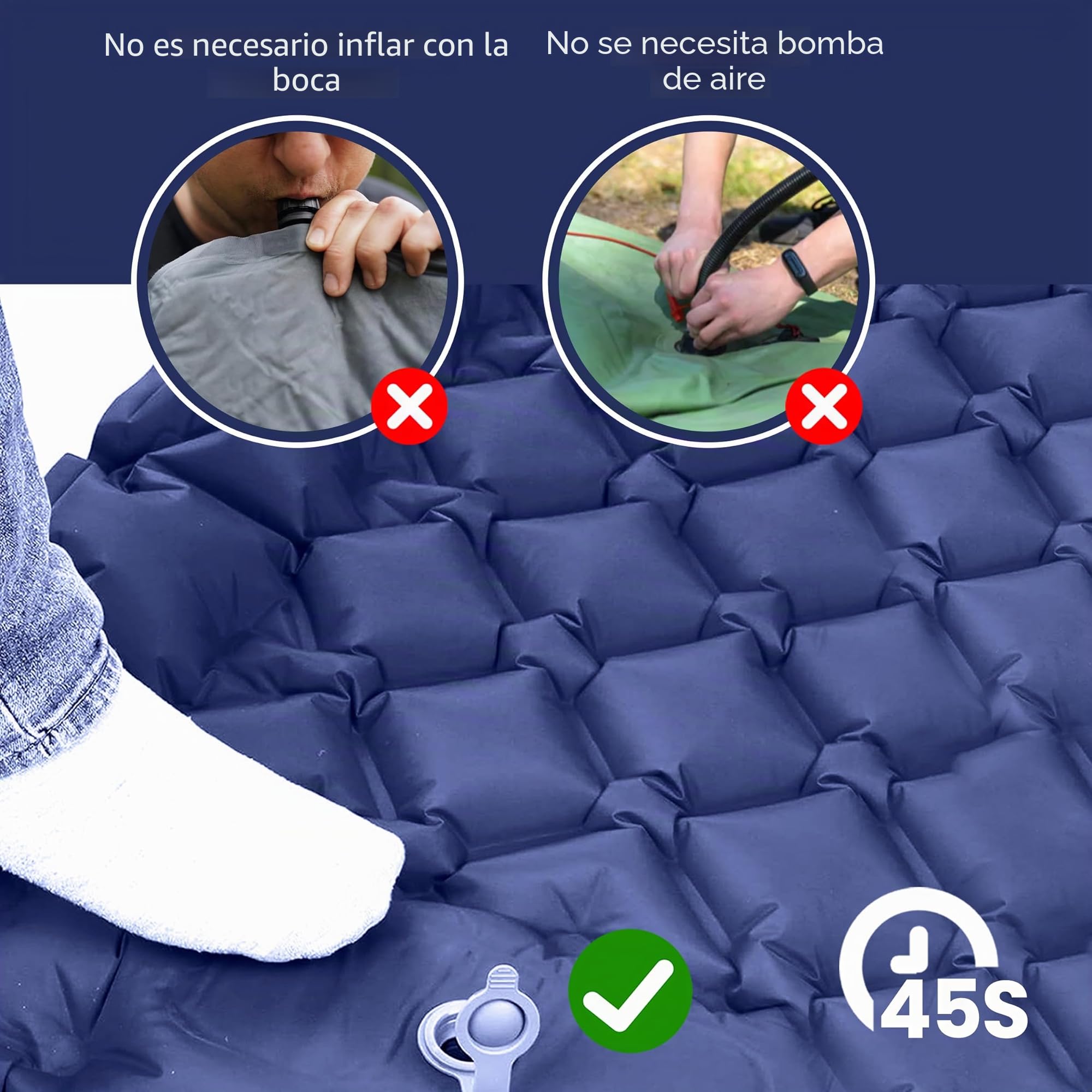Colchoneta Autoinflable para Camping, 198 × 68 × 8CM Portatíl Ultraligera Impermeable Colchoneta Camping, con Almohada y Bomba de Pie, para Acampada, Trekking, Exteriores, Viaje
