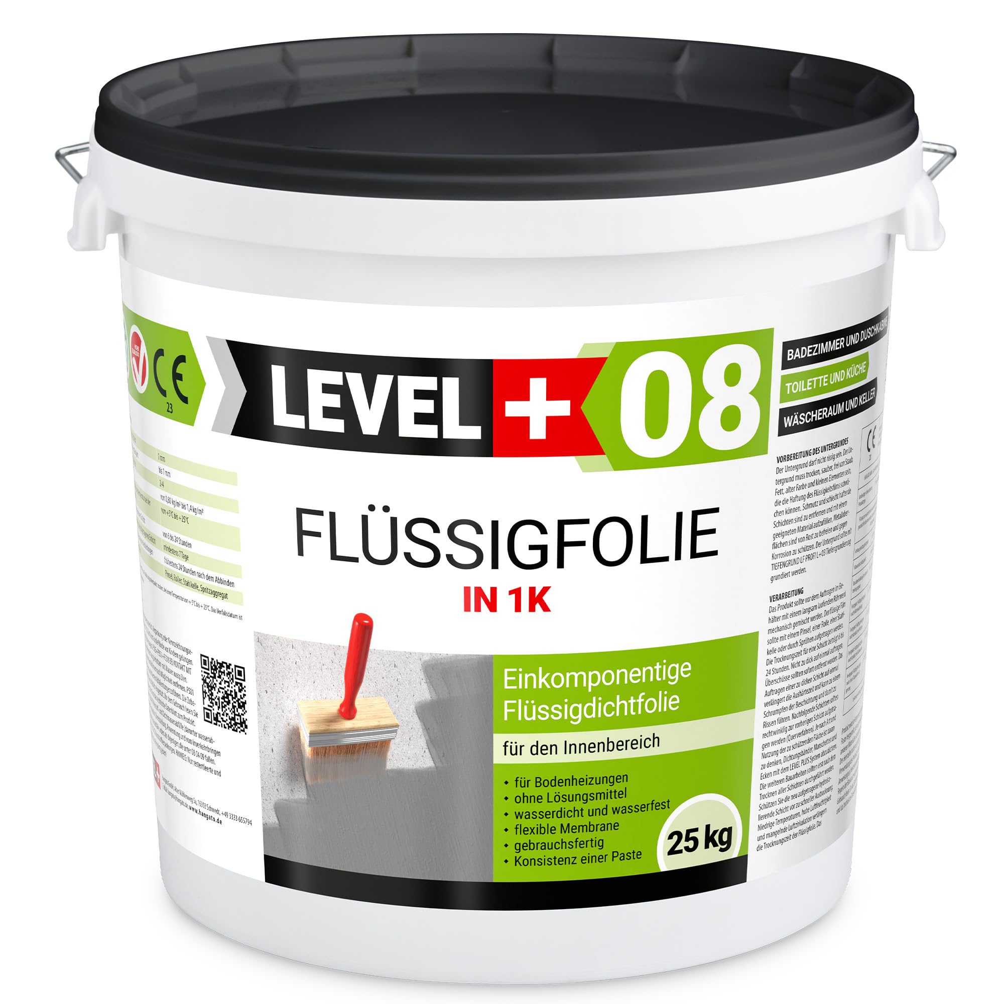 MEGA Dicht-Set Bad Dusche 25Kg Flüssigfolie 5L Tiefengrund 30M Dichtband 10M Dichtbahn 4 Innenecken, 2 Außenecke, 4 Manschetten 120x120, 2 Manschetten 150x150, 1 Manschetten 250x250 SET52