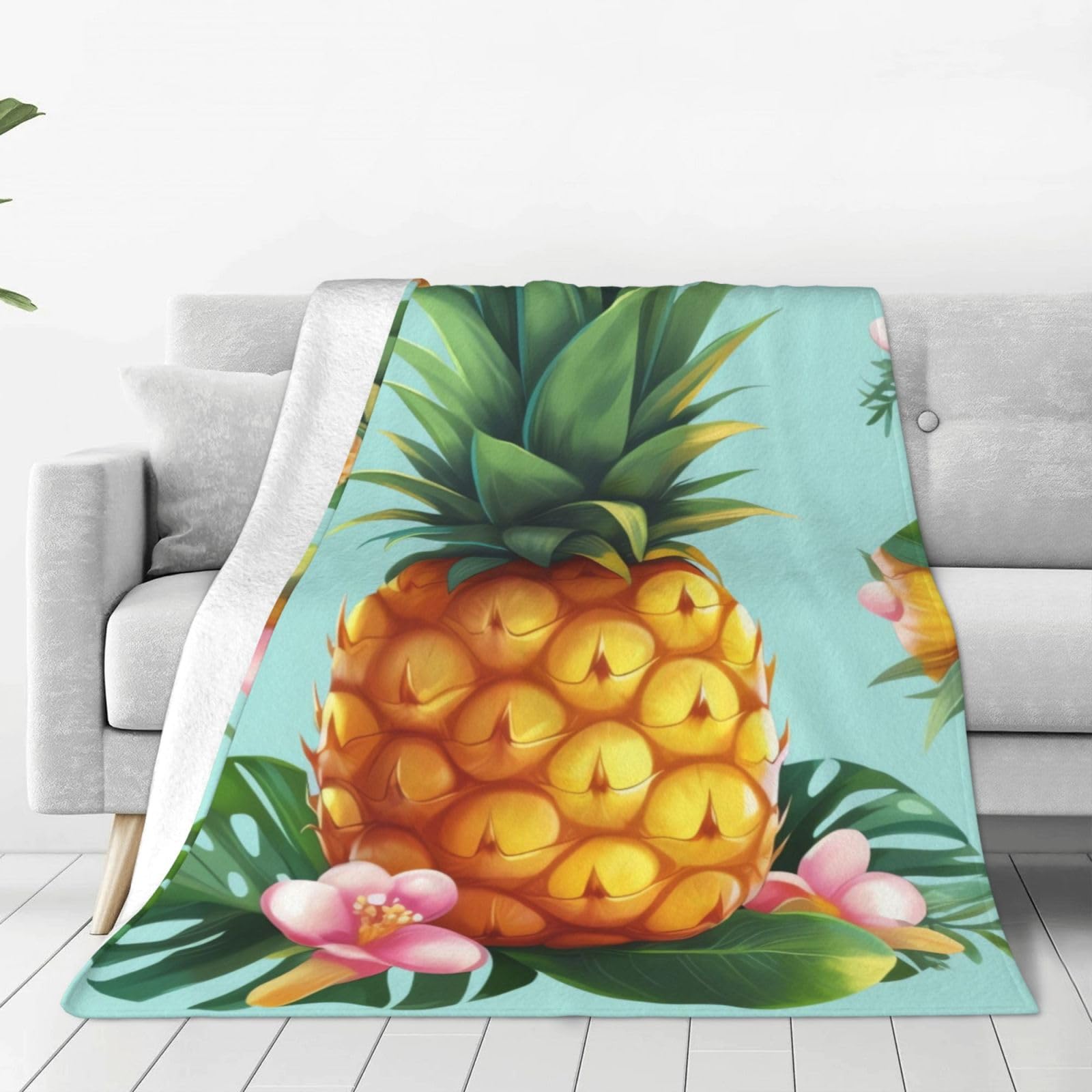 KLOPH Tropical Pineapple Throw Blanket 50"x40" Flannel Fluffy Warm Blanket for Couch, Reversible Plush Blankets for Bed, Comfy Fuzzy Blanket for Sofa, Plush Lightweight-Blankets for All Season