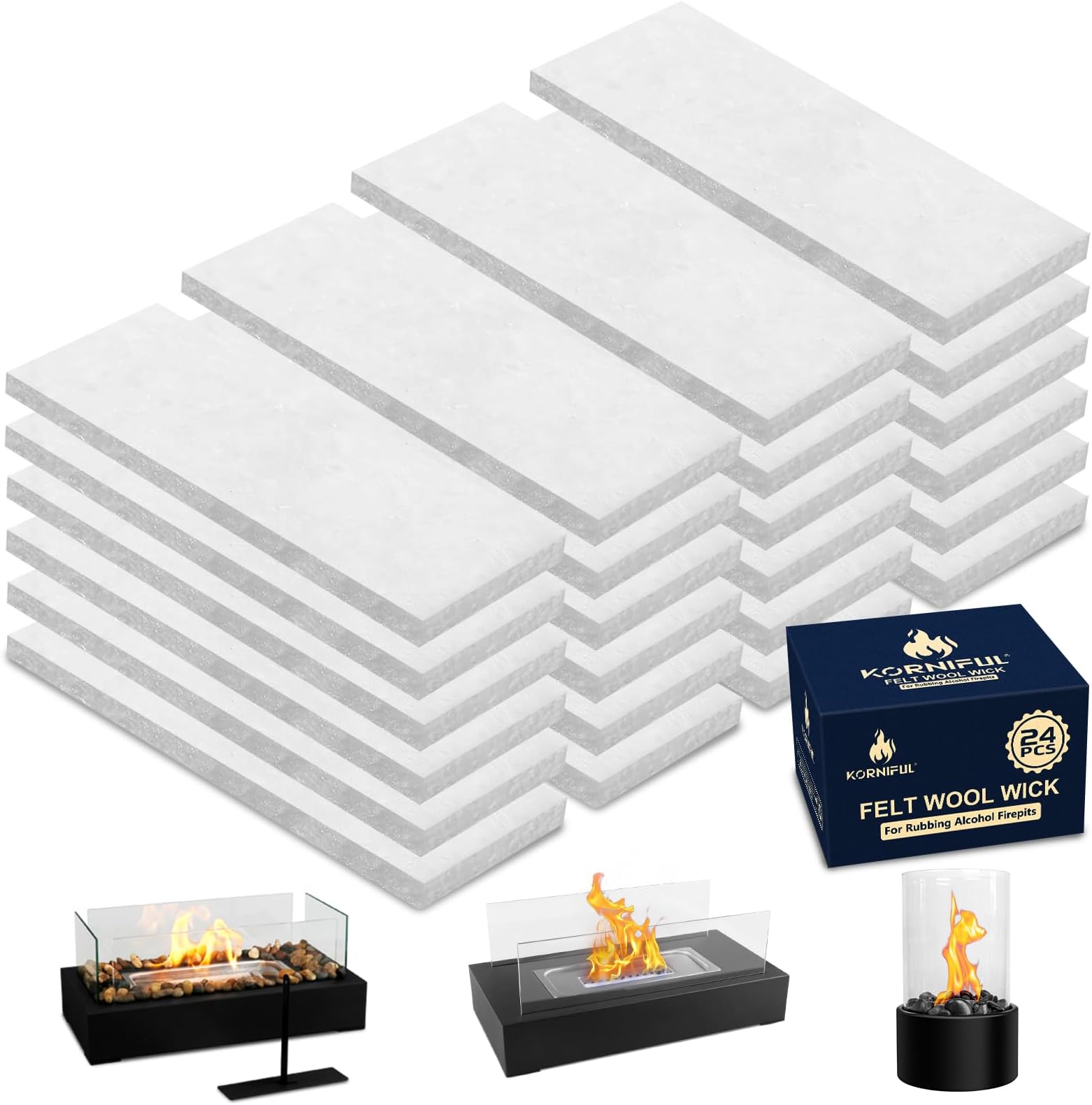 24 pcs Tabletop Fire Pit Ceramic Wool Wick to Extend Burning Time,Table Top Firepit Sponge Cotton for Fireplaces (4.7"x2"x0.2" H)