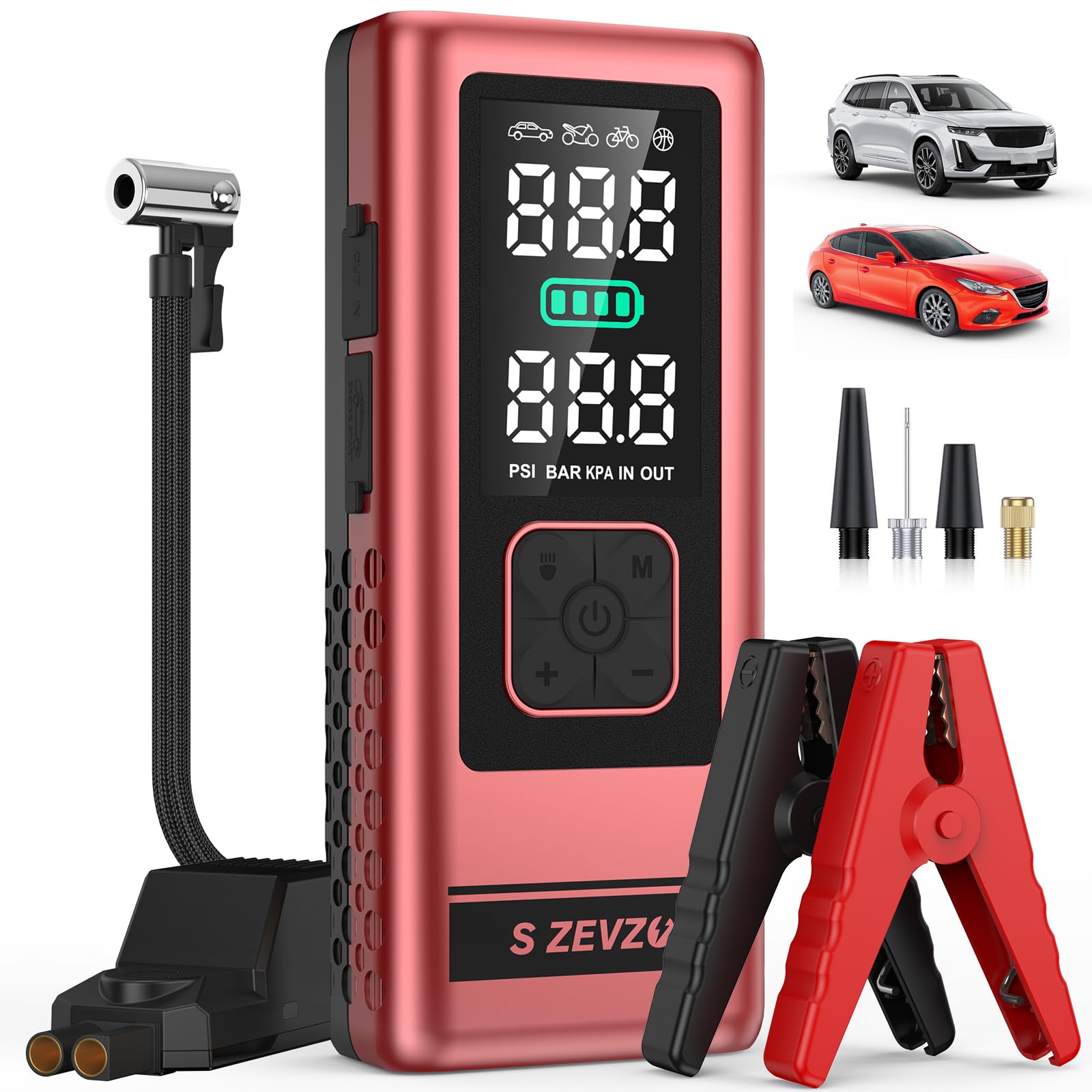 S ZEVZO Car Jump Starter with Air Compressor 4000A 150PSI Jump Box Battery Pack 6 0 Gas 4
