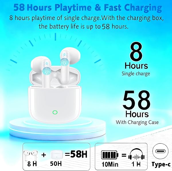 Wireless Earbuds, Bluetooth 5.4 HiFi Stereo,Wireless Earphones with 4 ENC Noise Cancelling Mics,58H Playtime Bluetooth Earbuds,Touch Control Ear Buds,IP7 Waterproof Wireless Headphones for Android/iOS - 4