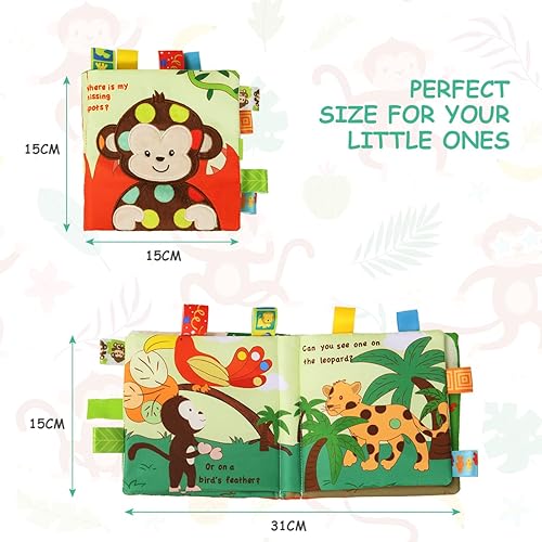 Miniatura 2 de Vicloon Libros Blandos para Bebés Juguetes, Libro Blando para Bebé con Animales y Etiqueta, Libro de Tela con 3D para Tocar y Sentir con Efecto