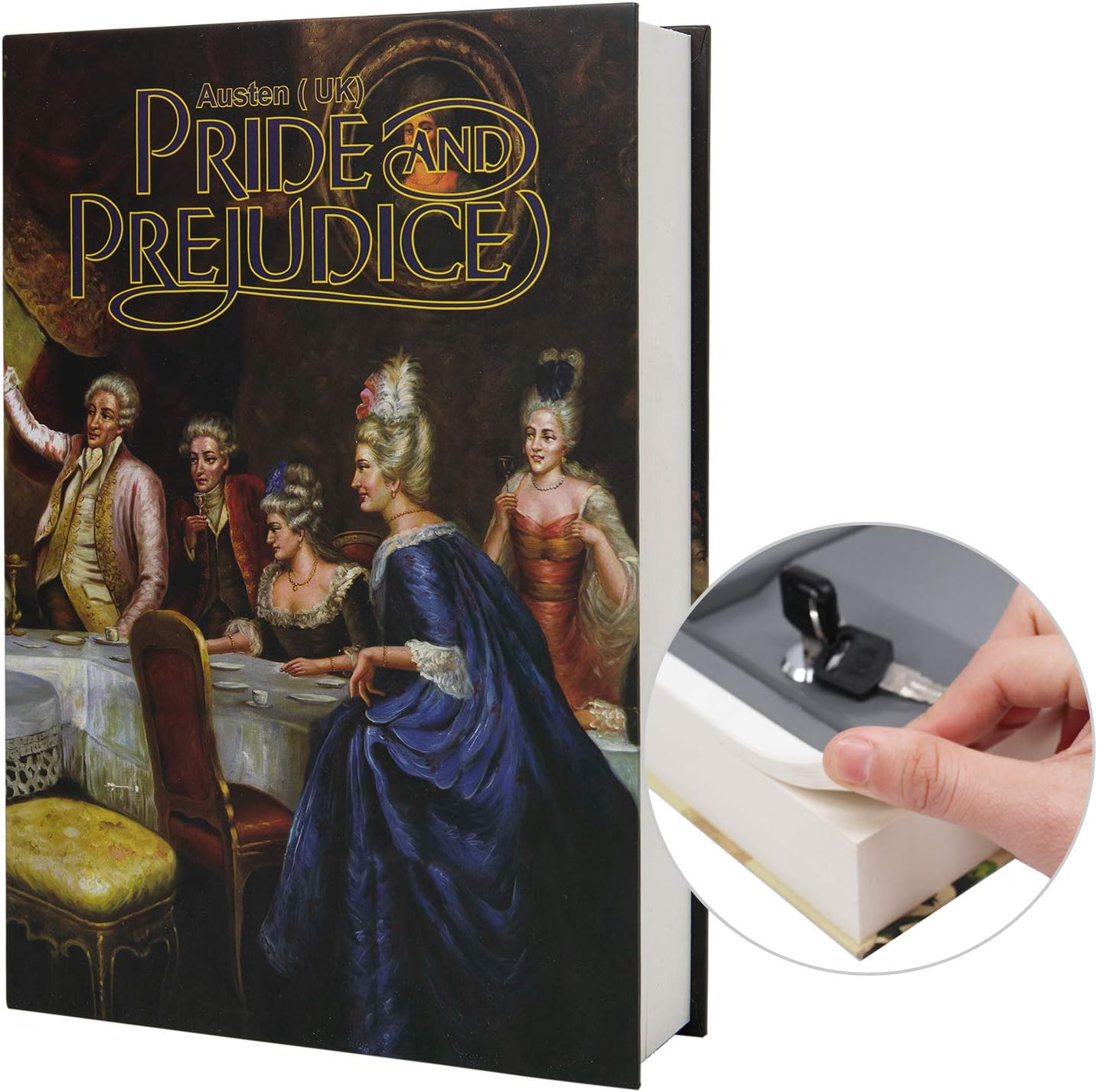 Real Paper Transfer Book Safe, Hollow with Secret Hidden Compartment, Key Lock, 8.7"×6"×2" (Pride and Prejudice-Key)