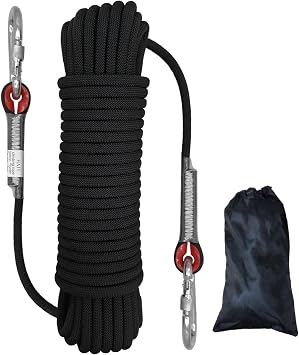 Climbing Rope, 10mm Static Rock Climbing Cord, High Strength Rope, Safety Rope for Escape, Fire Rescue, Dock Anchor, Ice Climbing Black, 64ft
