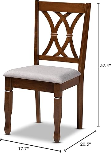 Miniatura 8 de Baxton Studio Augustine - Juego de sillas de comedor y sillas de comedor tapizadas de tela gris y acabado marrón nogal, juego de 4 sillas de comedor