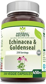 Herbal Secrets Echinacea & Goldenseal Root Supplement | 450 Mg Per Serving | 250 Veggie Capsules | Non-GMO | Gluten-Free | Made in USA 250 Veggie Capsules
