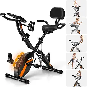 Bicicleta ergométrica dobrável, 5 em 1, bicicletas ergométricas dobráveis para casa, bicicleta de ciclismo vertical interna com resistência magnética ajustável de 16 níveis, capacidade de peso de 158