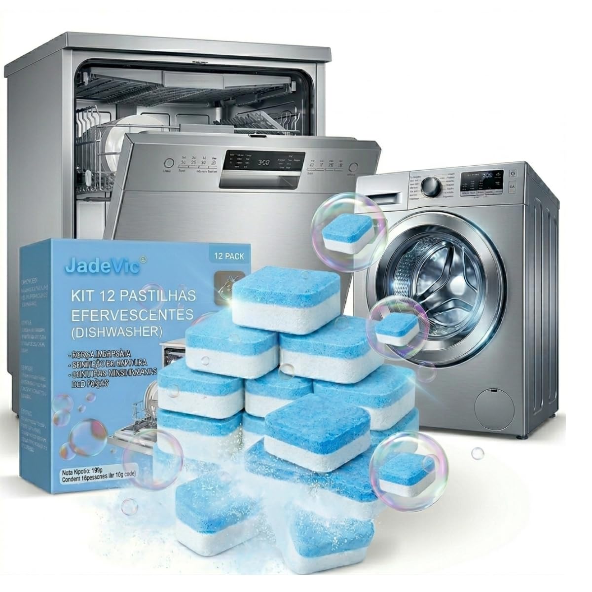 kit 12 Pastilhas/Tabletes de Limpeza Máquina de Lavar 15g - J - 180g para Lava Louças e