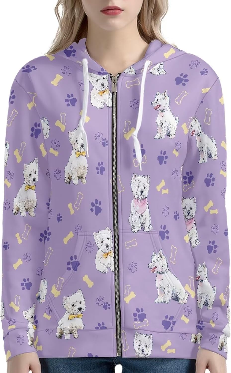 Amzbeauty Full Zip Up Hoodies For Women Cute Printed Long Sleeve Lightweight Casual Hoodie Coat