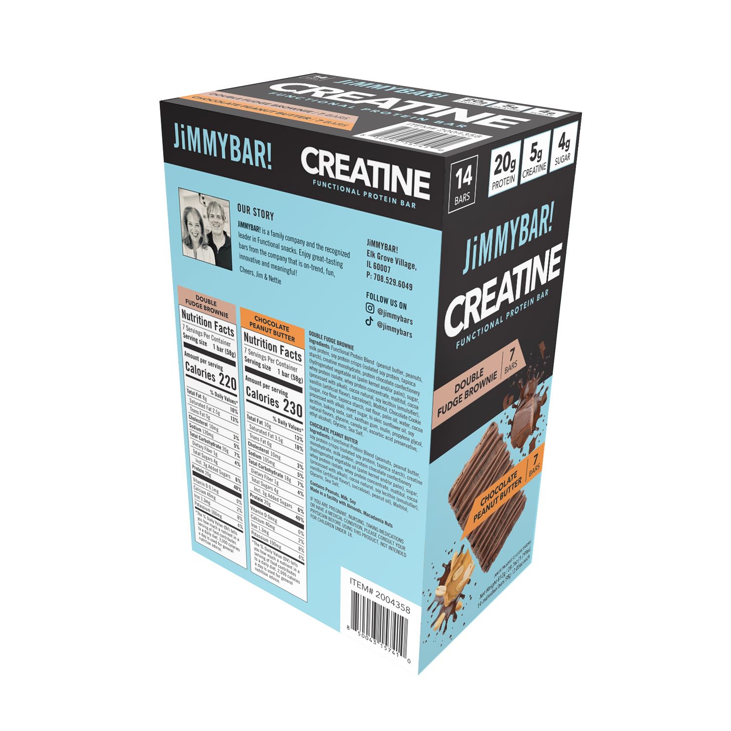 JiMMYBAR! Creatine Protein Bar Variety Pack, Chocolate Peanut Butter & Fudge Brownie, 20g Protein, 5g Creatine Per Bar, Ready-to-Eat Snack Food Bar, 14 Bars thumbnail 4