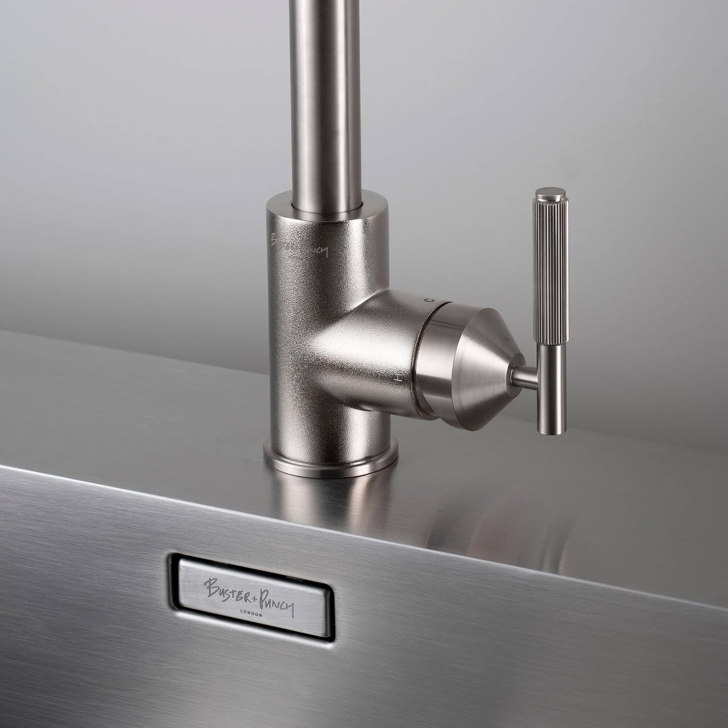 Buster and Punch Kitchen Faucet Mixer Linear Knurl Gun Metal Solid Metal Single Lever