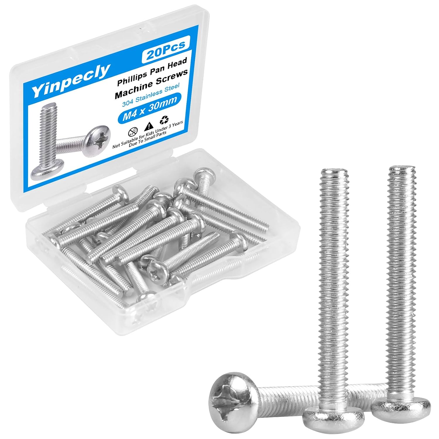 20 Pcs M4 x 50mm Pan Head Machine Screws 304 Stainless Steel