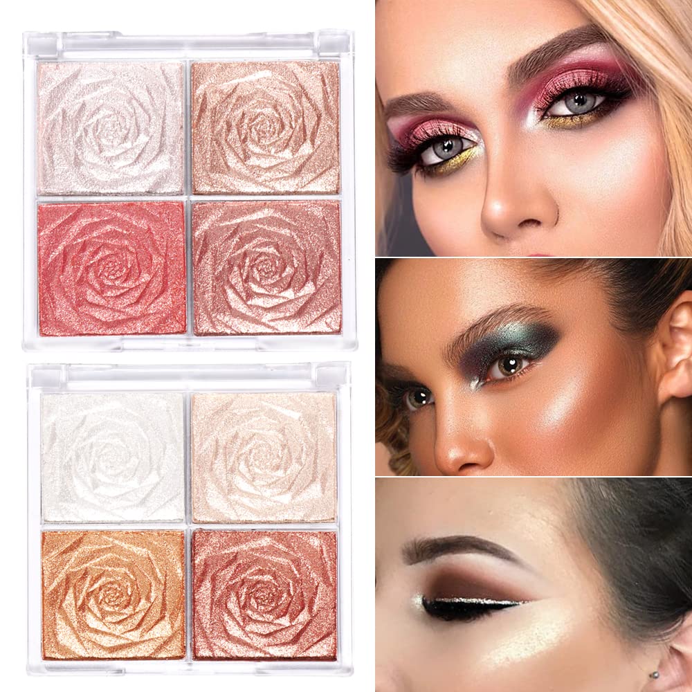 Buy Rose Highlighter Makeup, Blush and Highlighter Duo, 4 Shades 3D