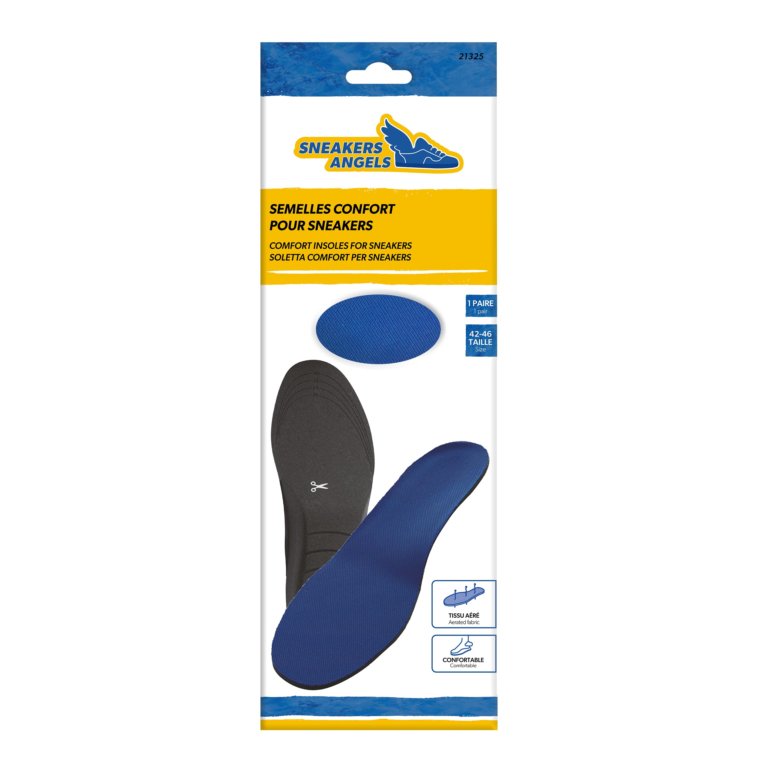 Sneakers Angels - Comfort Soles for Sneakers 42-46 x2- Comfortable Insoles with Breathable Fabric - Blue