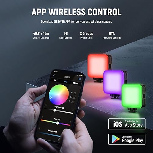 Miniatura 4 de NEEWER Luz de video RGB magnética RGB62 con control de aplicación mejorado, luz de cámara LED a todo color de 360 con 3 zapatos fríos CRI97+