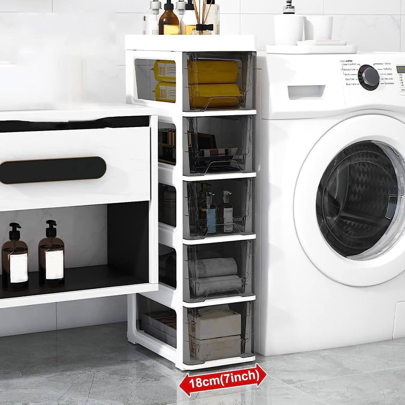 Cajones de almacenamiento apilables Gabinete de almacenamiento de piso de baño, 18 cm (7 pulgadas) Gabinete de almacenamiento de Papel higiénico Delgado de plástico indep