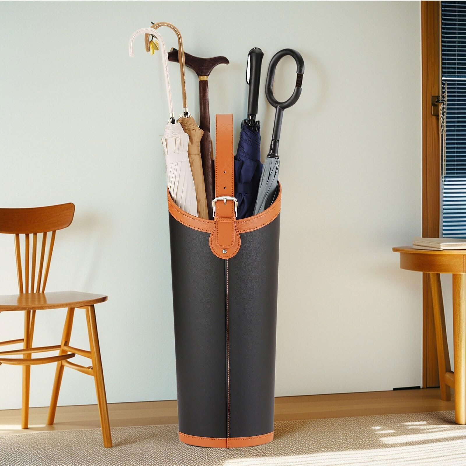 OECETCAWKD Large-Capacity Leather Umbrella Stand, Tall Umbrella Holder with Removable Drip Tray, Umbrellas Storage Bucket for Home, Office,Household Entryway(C)