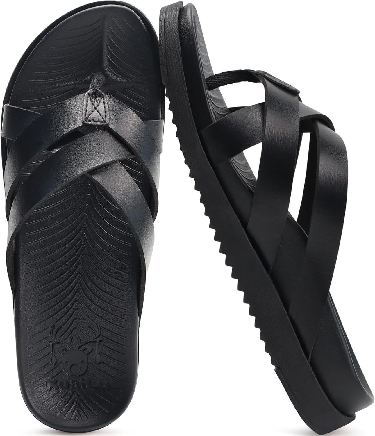 KuaiLu Womens Dressy Orthotic Flip Flops Trendy Comfortable Cushion Recovery Walking Criss Cross Thong Sandals Lightweight Yoga Foam Summer Slides with Plantar Fasciitis Arch Support