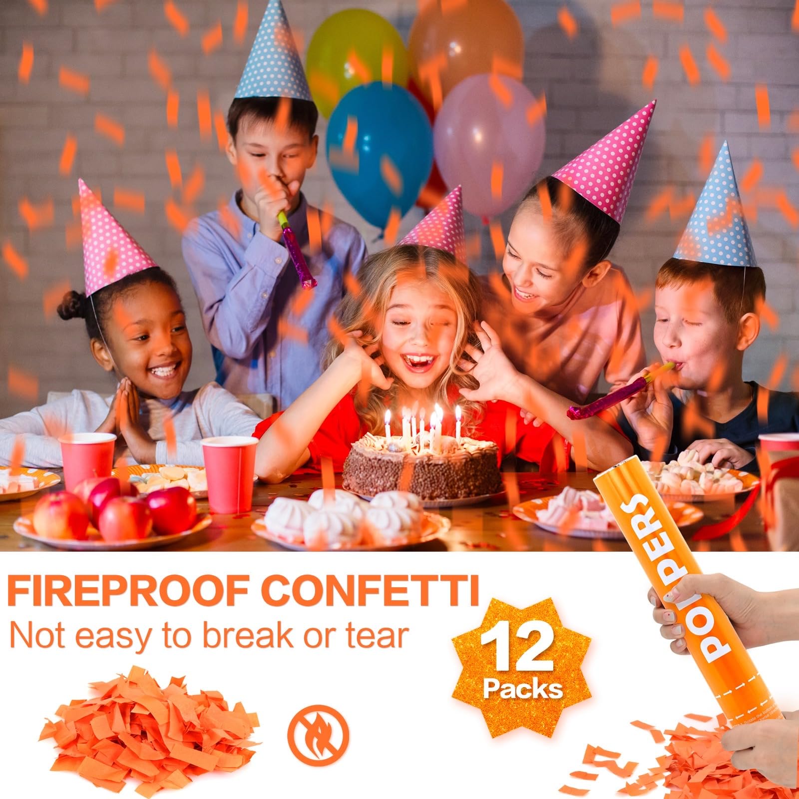 Konfetti-Kanonen, Orange, 12 Stück, Party-Popper-Shooter, 30,5 cm, Confftti-Kanonen, startet 6,1–7,6 m, biologisch abbaubare Konfetti-Popper für Geburtstag, Hochzeit, Abschlussfeier, Silvesterfeier