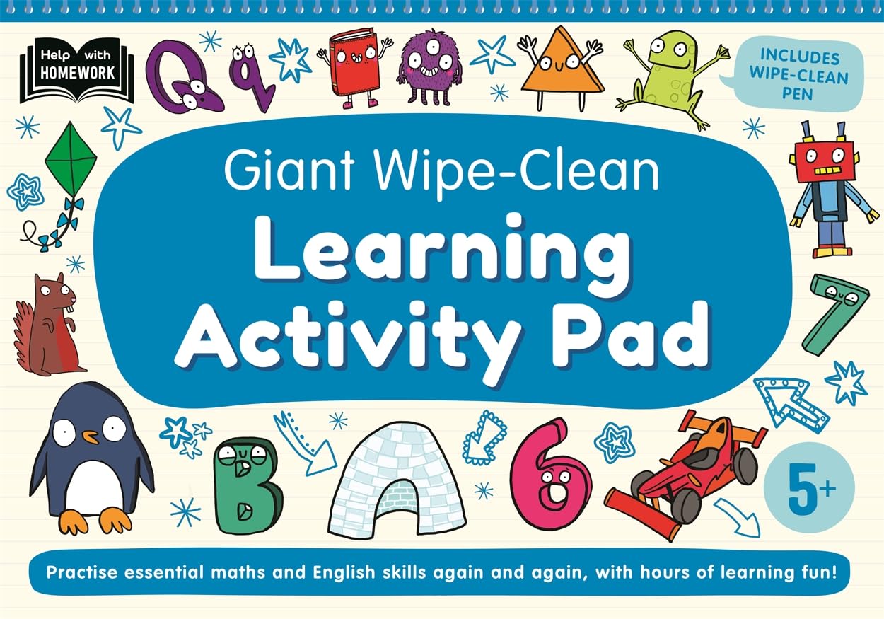 5+ Giant Wipe-Clean Learning Activity Pad: Practise maths and English skills | Reusable home-learning activities | Wipe-clean pen included