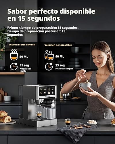 Miniatura 3 de AIRMSEN Máquina de café expreso de 20 barras con espumador automático de leche, cafetera de capuchino y café con leche con caldera doble de