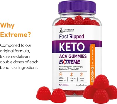 Justified Laboratories Fast Ripped Keto ACV Gummies Extreme (2000 mg) - 60 Count - Formulated with Apple Cider Vinegar, Folate & Vitamin B12 - Non-GMO, Vegan, Gluten Free - 30 Servings