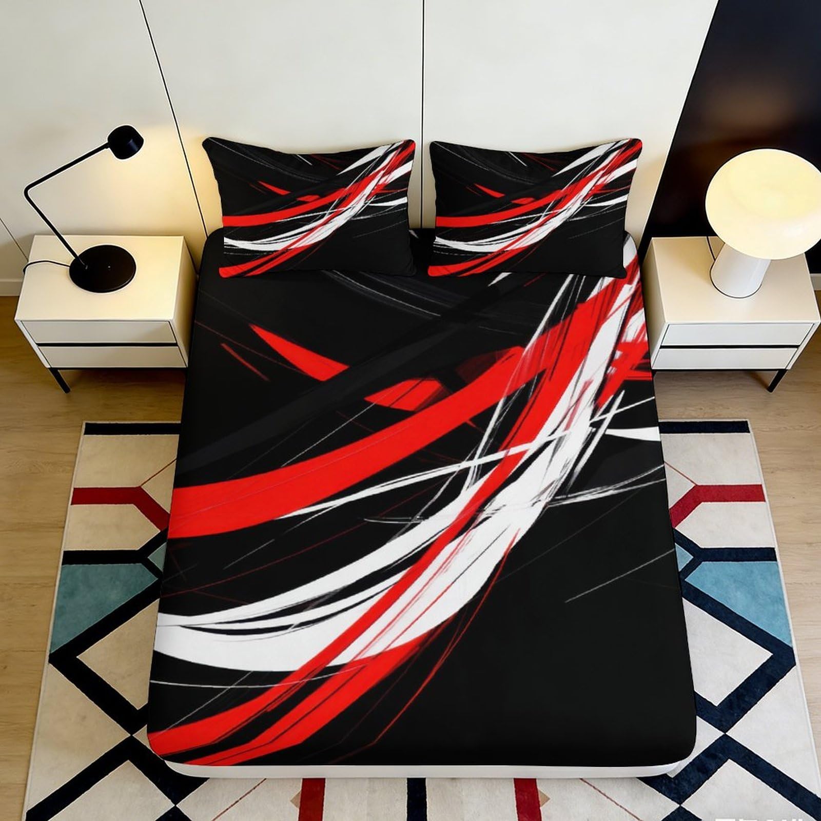 3D Printed Wolf Fitted Sheet Microfiber Deep Pocket Non-Slip Bedroom Bedding Elastic Hem Wolf Mattress Fitted Cover Washable 160x200x25cm