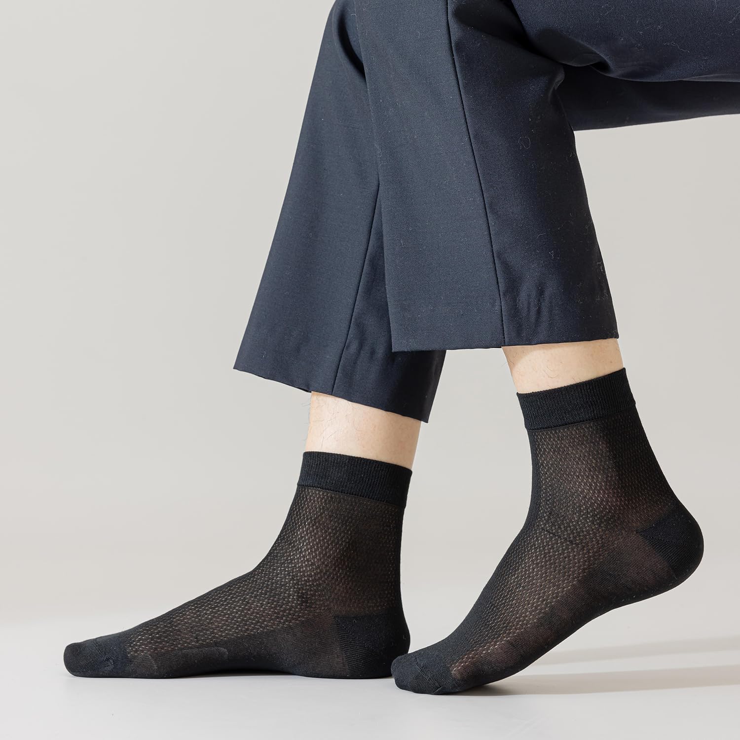 6 Pairs Mens Thin Mulberry Silk Crew Socks, Mesh Breathable Socks Above Ankle Socks for Casual Dress Size 7-11