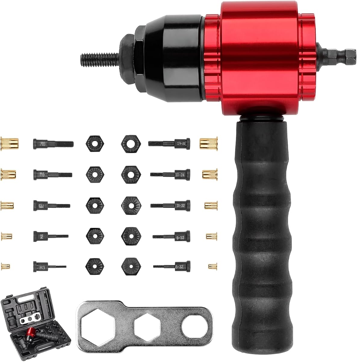 YUZES Rivet Nut Tool Kit for Drill & Ratchet, 10 Mandrels, 50 Rivet Nuts