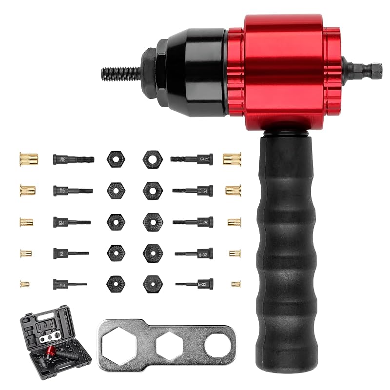 Kit Rebitador de Porcas para Furadeira e Catraca YUZES com 10 Mandris e 50 Rebites Rivet Nut Tool-20R-1