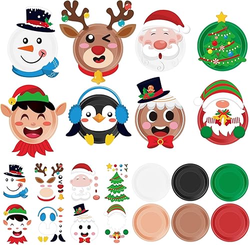 Layhit Juego de 24 piezas de manualidades de Navidad, placa educativa para artes para niños y niñas, Papá Noel, muñeco de nieve, suministros de