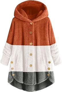 Women's Hoodie with Hood Coat Winter Jacket Long Large Sizes Softshell Jacket Buttons Winter Coat with Pockets Hoodie Women's Oversize Teddy Fleece Long Sleeve Hooded Jacket Warm Lined Plush Jacket