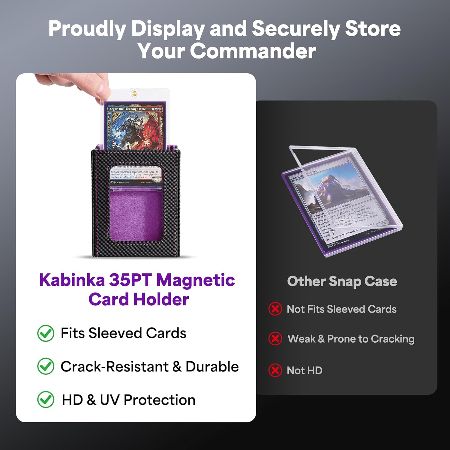 Kabinka Commander Deck Box for MTG with Handle, Multi Deck Case with Large Dice Tray Fits 400+ Double-Sleeved Cards, 5 IN 1 TCG Card Storage Box with Commander Display, 35PT Card Holder (Black Purple)