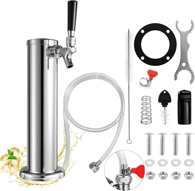 Single Beer tap Tower with 1/4" Barb, 3'' Draft Beer Kegerator Tap Tower