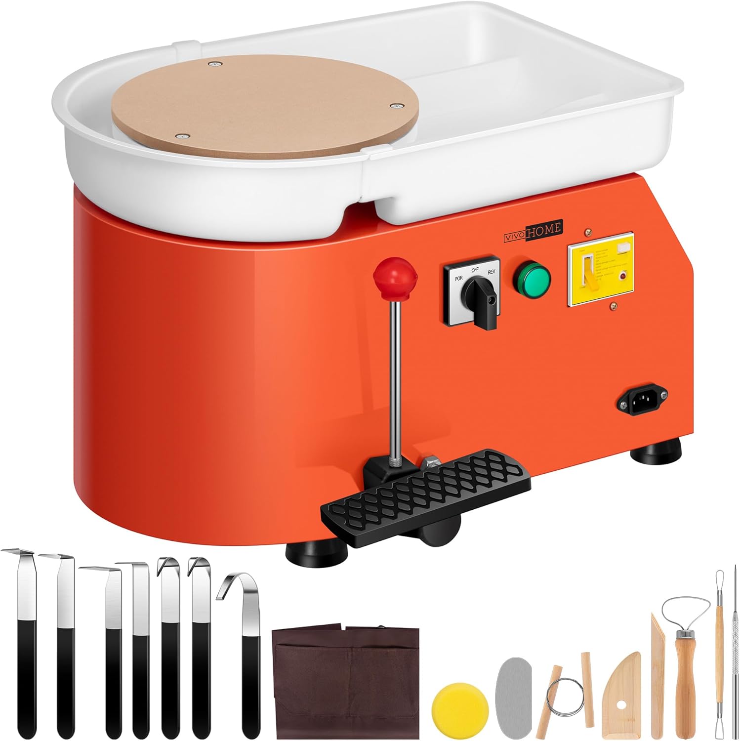 VIVOHOME 9.8Inch 25CM Electric Pottery Throwing Wheel with Bat Pin Holes, Ceramic Clay Wheel with Foot Pedal and Detachable Basin, DIY Tools for Adults Beginners Art Craft Orange orange 9.8inch/25cm